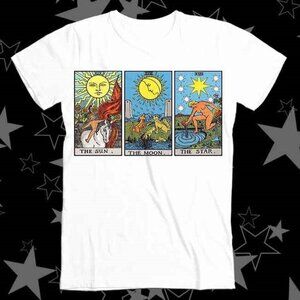 Sun Moon Star Tarot T-Shirt – Vintage Mystic Card Graphic Tee – Spiritual Boho